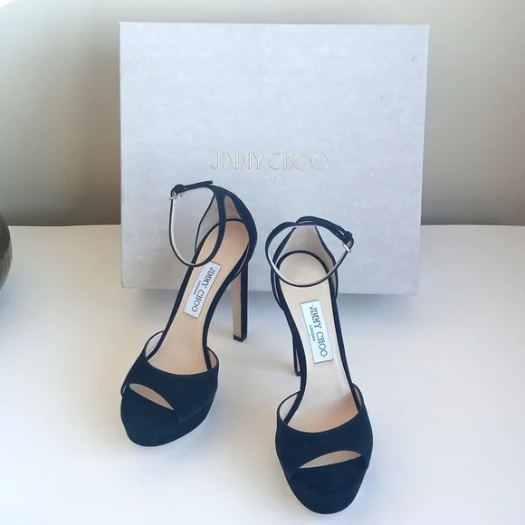 Jimmy Choo Black Suede Pattie Peep Toe Heels 39 (9) - Picture 16 of 16